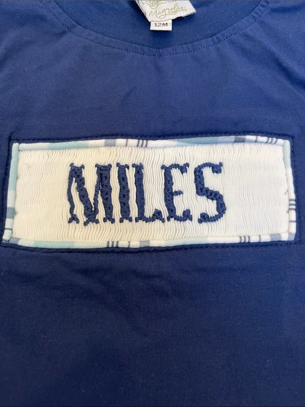Sew Magnolia Smocks Navy and Light Blue Plaid Pant Set - Personalized 'Miles'